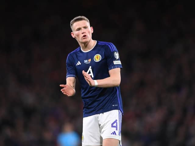 Scotland player Scott McTominay in action during the UEFA EURO 2024 qualifying round group A match between Scotland and Spain at Hampden Park on March 28, 2023 in Glasgow, Scotland. (Photo by Stu Forster/Getty Images)