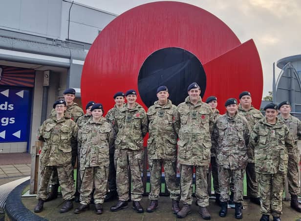 Cadet Lance Corporal Hanlon, Cadets Johnson, Palmer, Graham, Scott, Thomas, Little, Ward, Worsley and Newman, with Cadet Force adult volunteers Sergeant Instructor Thomas, Sergeant Instructor Kyle and Sergeant Instructor Flockton.