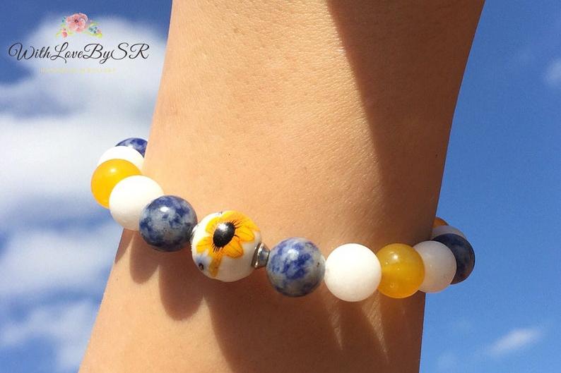 WithlovebySR sells hand made jewellery - this is one of their sun flower bracelets.