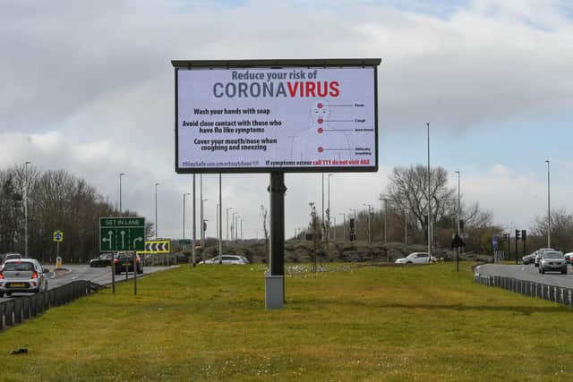 An electronic board on the A194 at Jarrow giving health advice on coronavirus.