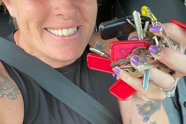 Hebburn Helps co-founder Angie Comerford with the keys to the new premises.