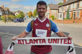 South Shields superfan Brent Brannen visiting South Shields in 2018