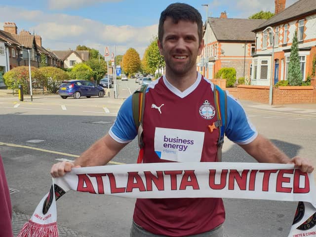 South Shields superfan Brent Brannen visiting South Shields in 2018