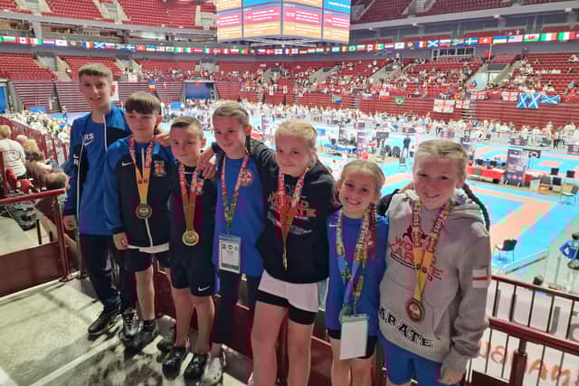 Some of the Dokan Karate Club squad at the world championship venue in Malmo.