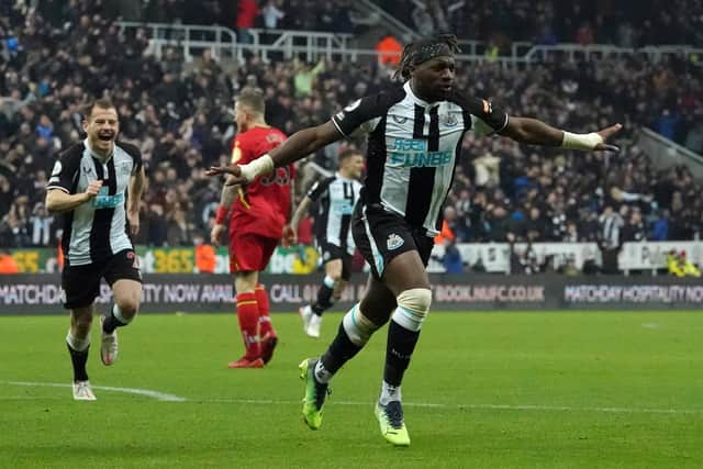 Newcastle United's Allan Saint-Maximin celebrates scoring against Watford.