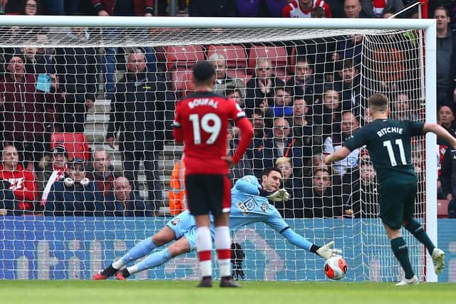 Alex McCarthy saves Matt Ritchie's penalty.