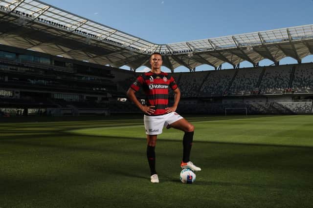 Jack Rodwell poses during a Western Sydney Wanderers press conference after signing a deal to play in the A-League this season. (Photo by Mark Metcalfe/Getty Images).