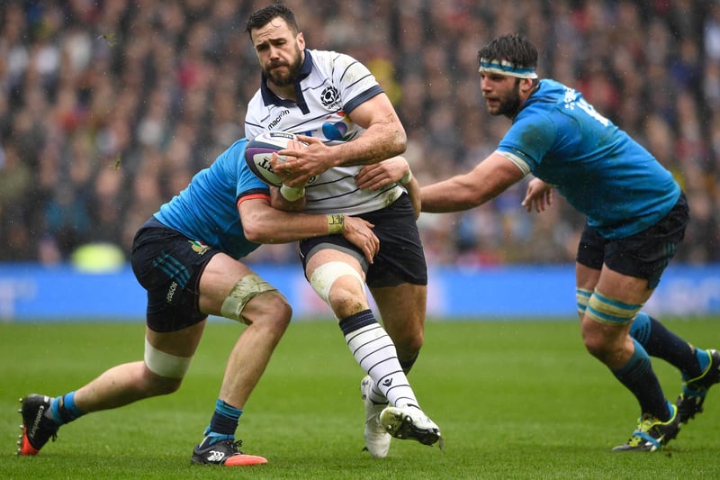March 18, 2017: Scotland 29, Italy 0, Six Nations
Former Selkirk and Hawick player Alex Dunbar being tackled by George Biagi of Italy at Edinburgh's Murrayfield Stadium (Photo by Stu Forster/Getty Images)