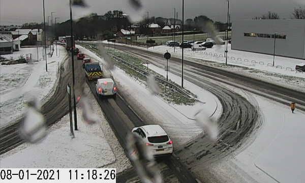 Traffic and snow on the A690. Picture by North East Traffic Cameras