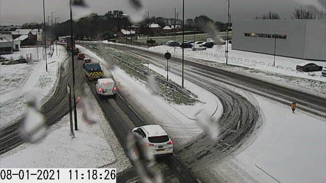 Traffic and snow on the A690. Picture by North East Traffic Cameras