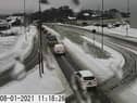 Traffic and snow on the A690. Picture by North East Traffic Cameras