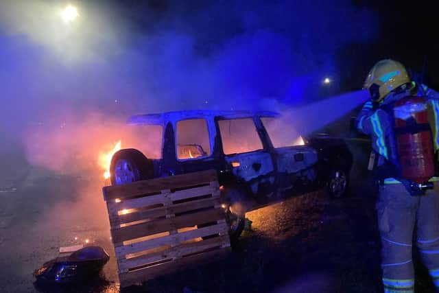 A car fire in Cato Square, Southwick, Sunderland