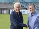 South Shields FC chairman Geoff Thompson with Carl Mowatt.