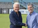 South Shields FC chairman Geoff Thompson with Carl Mowatt.