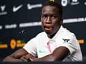 Australia's Garang Kuol attends a press conference at the Aspire Academy in Doha.
