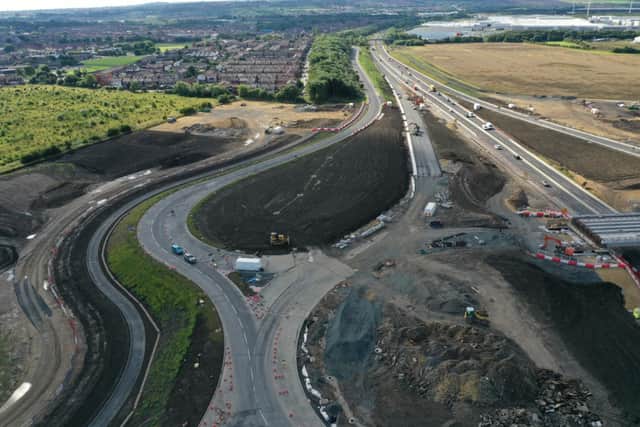 Work on the eastern side of the A19, with Town End Farm visible in the distance