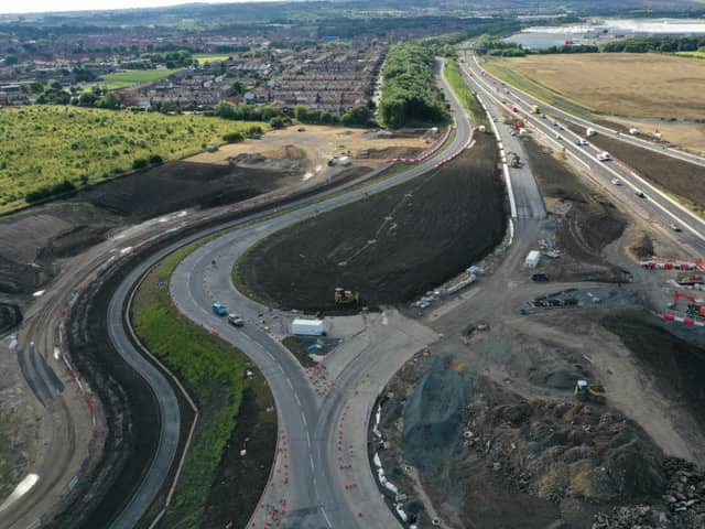 Work on the eastern side of the A19, with Town End Farm visible in the distance