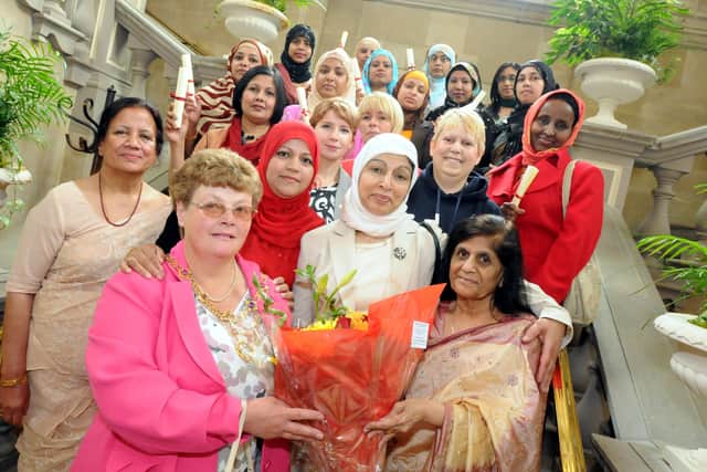 Vimla Storey (front right) with the then Mayoress Rosemarry Sewell during an Apna Ghar party at South Shields Town Hall.