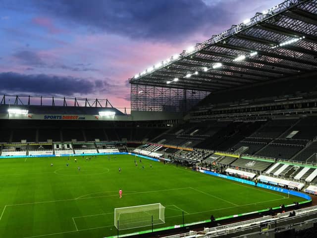 NEWCASTLE UPON TYNE, ENGLAND - JANUARY 03: General view of play during the Premier League match between Newcastle United and Leicester City at St. James Park on January 03, 2021 in Newcastle upon Tyne, England. The match will be played without fans, behind closed doors as a Covid-19 precaution. (Photo by Stu Forster/Getty Images)