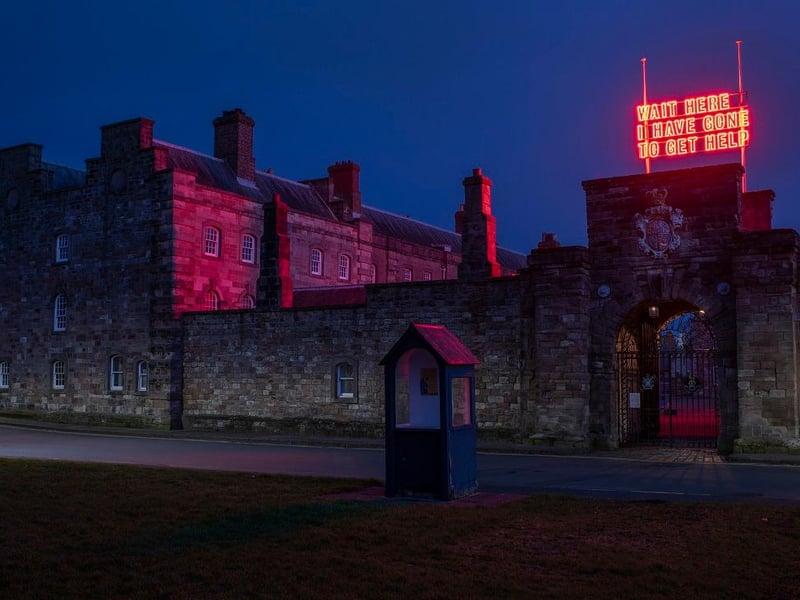 The work will be visible above the gatehouse entrance of Berwick-upon-Tweed’s Barrack’s every day, until 30 April.