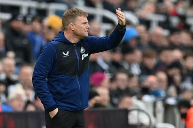 Newcastle United's English head coach Eddie Howe gestures during the English Premier League football match between Newcastle United and Watford at St James' Park in Newcastle-upon-Tyne, north-east England on January 15, 2022.  (Photo by PAUL ELLIS/AFP via Getty Images)