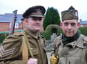 Army veteran Trevor Gray (left) in the uniform of the Durham Light Infantry 1914-1918 along with fellow army veteran Kevin Merritt in a USA Airborne uniform from 1942-1945 who are walking from Seaham to South Shields to raise funds for the charity Veterans at Ease . Picture by FRANK REID