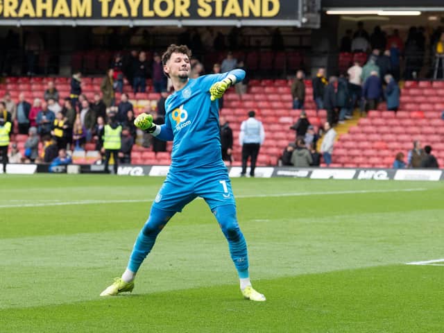 James Trafford celebrates the win over Watford. Photo: Kelvin Lister-Stuttard