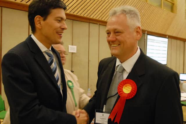 Councillor Rob Dix at an election night, shaking hands with then-South Shields MP David Miliband