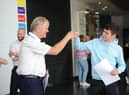 Harton Academy Sixth Form student Jack Johnston with executive head teacher Sir Ken Gibson.