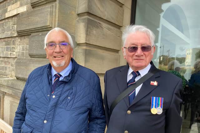 Retired merchant seamen Alan Brown (left) and Jim Donathy both from Jarrow attended the Merchant Navy Day service at Mil Dam in South Shields.
