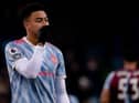 Jesse Lingard of Manchester United reacts during the Premier League match between Aston Villa  and  Manchester United at Villa Park on January 15, 2022 in Birmingham, England. (Photo by Ash Donelon/Manchester United via Getty Images)