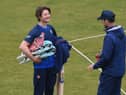 Durham batsman Cameron Bancroft (l) chats with coach James Franklin after a net session.