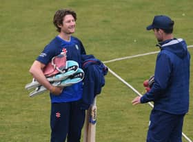 Durham batsman Cameron Bancroft (l) chats with coach James Franklin after a net session.