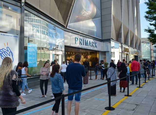 Shoppers queue at Primark in Birmingham as non-essential shops open in England