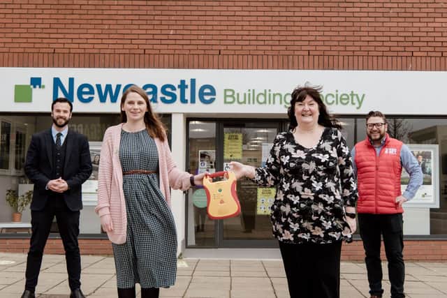 Pictured (left to right): Stewart Nichol, of Newcastle Building Society; Jayne Rudd and Jannette Curry, of the Sisters of Shields group; and Sergio Petrucci of the Red Sky Foundation.