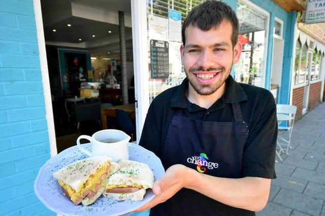 Bryn Howard, volunteer at Change, South Shields with a vegan saveloy dip.