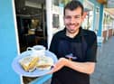 Bryn Howard, volunteer at Change, South Shields with a vegan saveloy dip.