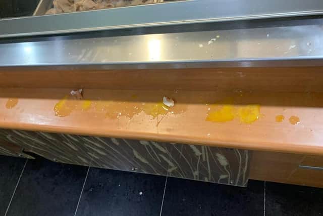 Photos shared by Subway following one of the egg attacks.