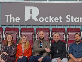 Left to right, Rocket Ecology Ltd managing director Caroline Airson, The Rocket Group chief operating officer Natasha Powers, The Rocket Group chief executive officer and co-founder Craig Huddart, South Shields FC operations director Carl Mowatt and The Rocket Group director and co-founder Anthony Boyce.