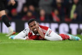 Gabriel of Arsenal during the Premier League match between Arsenal FC and Newcastle United at Emirates Stadium on January 03, 2023 in London, England. (Photo by Stuart MacFarlane/Arsenal FC via Getty Images)