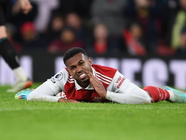 Gabriel of Arsenal during the Premier League match between Arsenal FC and Newcastle United at Emirates Stadium on January 03, 2023 in London, England. (Photo by Stuart MacFarlane/Arsenal FC via Getty Images)