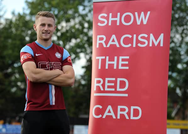 South Shields defender Jack Bodenham supporting Show Racism the Red Card.
