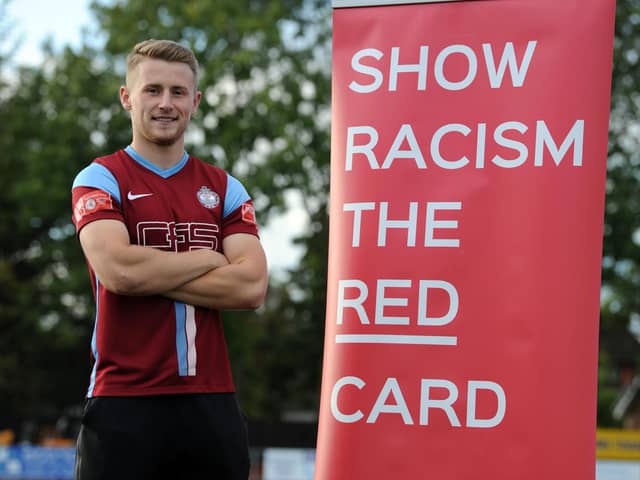 South Shields defender Jack Bodenham supporting Show Racism the Red Card.