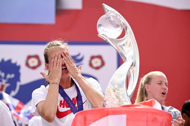 Former Sunderland player Jill Scott during celebrations at Trafalgar Square following the England Women's Euros victory.