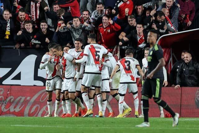 Rayo Vallecano captain Oscar Trejo scored as they defeated Real Madrid before the enforced break for the World Cup (Photo by PIERRE-PHILIPPE MARCOU/AFP via Getty Images)