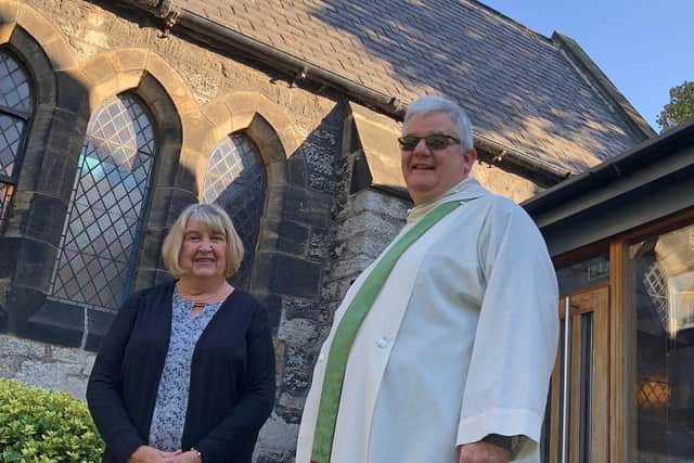 Cathy Barnes, Vice Chair of All Saints PCC and the Rev Vernon Cuthbert outside of All Saints, Cleadon