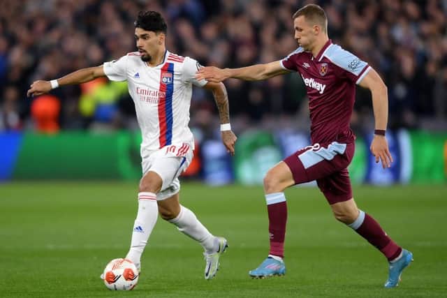 Lucas Paqueta in Europa League action for Lyon against West Ham earlier this season (Photo by Mike Hewitt/Getty Images)
