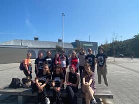 The group of National Citizen Service youngsters with South Shields MP Emma Lewell-Buck at the start of their walk to Seaburn for Hospitality and Hope food bank.