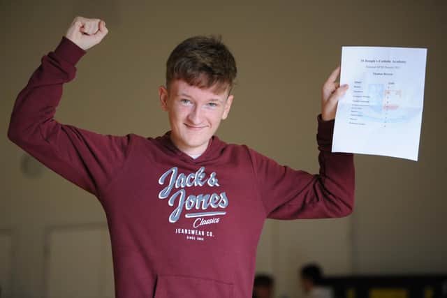 St Josephs RC Academy, Hebburn, student Thomas Bryson with his GCSE results.