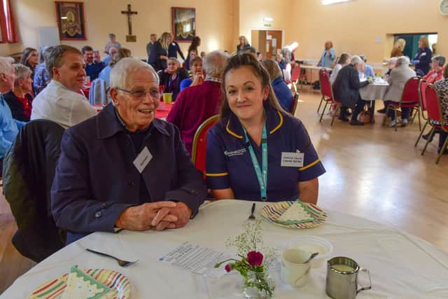 Admiral nurse Lauren Carter with Richard Bainbridge who's wife has Dementia at the fifth anniversary celebration of Hebburn Living with Dementia, at St.Aloysius Churc Hebburn, on Monday.